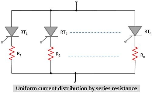 uniform current distribution by series connection of resistance