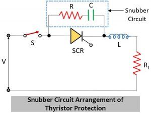 snubber circuit arrangement for thyristor protection