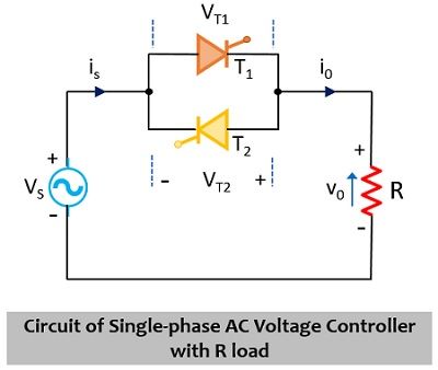 circuit of single phase AC voltage controller with resistive load