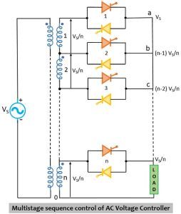 multistage sequence control of ac voltage controllers